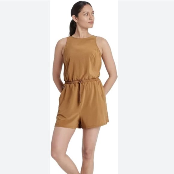 all in motion Pants - ALL IN MOTION Women's Toffee Stretch Woven Athletic Romper small